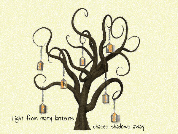 lanterns in curly tree